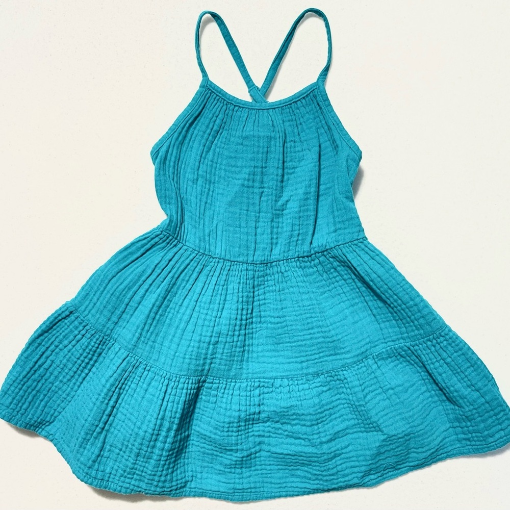 Cat & Jack Toddler Spaghetti Strap Cross Back Knotted Tiered Dress 2T Teal Blue